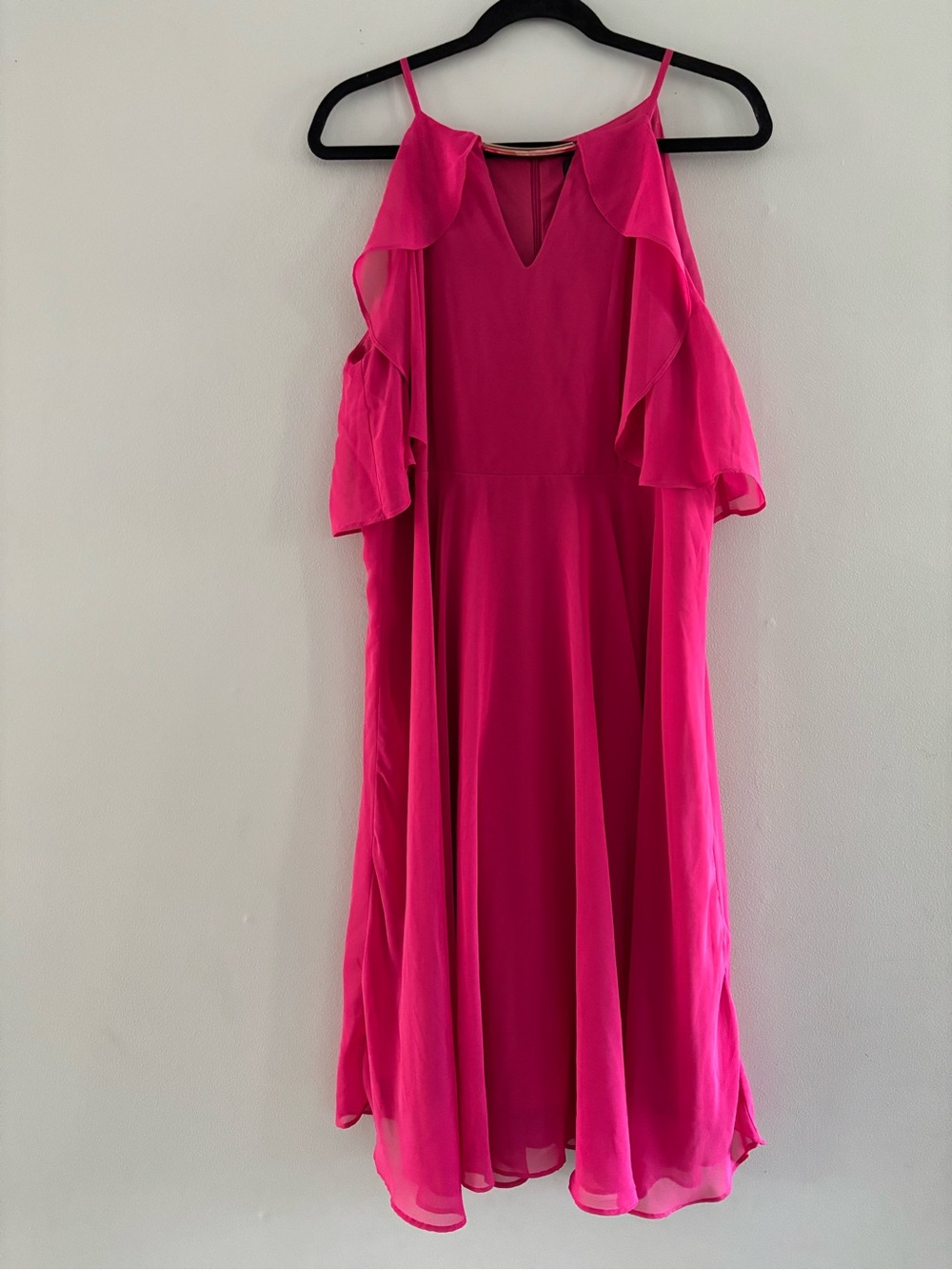 Michel Studio Hot Pink Ruffled Cold-Shoulder Midi Dress